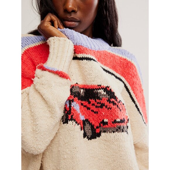 Free People Red and White Car Sweater - Picture 5 of 7